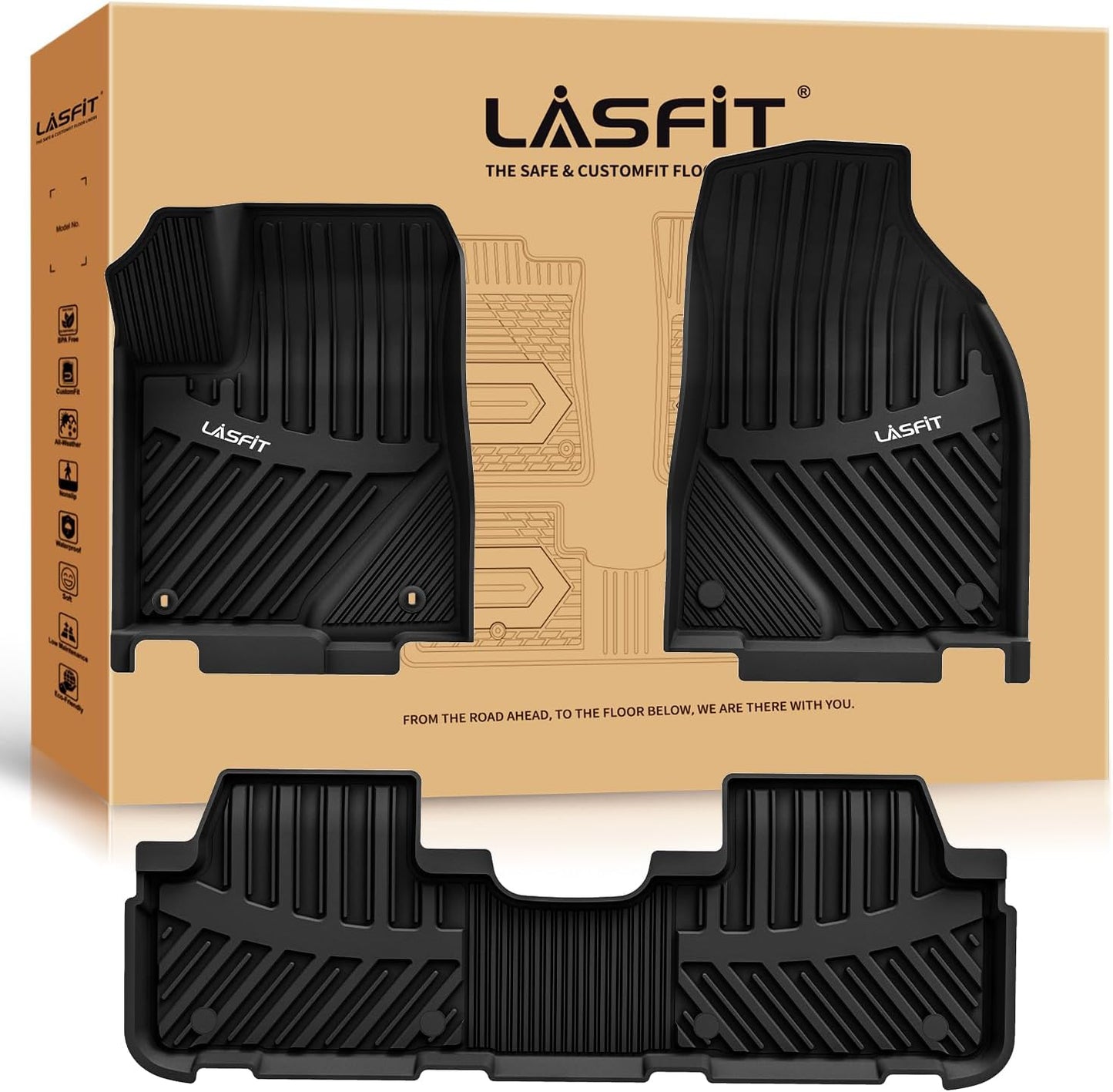 LASFIT Floor Mats for Toyota Highlander 2014-2019 (Not for Hybrid) All Weather Custom Fit Floor Liner for Highlander LE/XLE/SE/Limited/TPE Front and Rear 2 Row Car Mats,Black