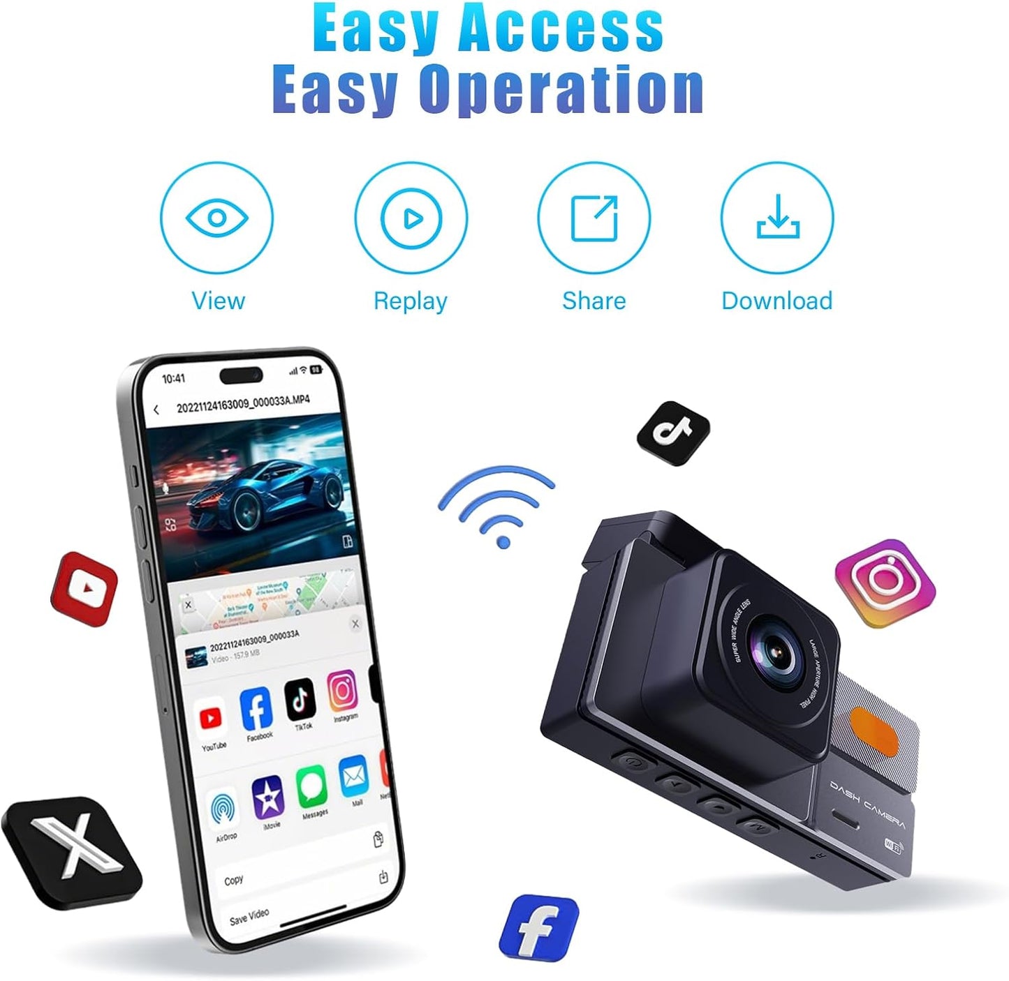 K03 On-Dash Cameras - Front and Rear Dash Cam for Cars, 4K Dual DashCam, Wireless Dash Camera with HDR Night Vision, GPS, Voice Control, Remote Live View - Best Rated Car Camera 2024