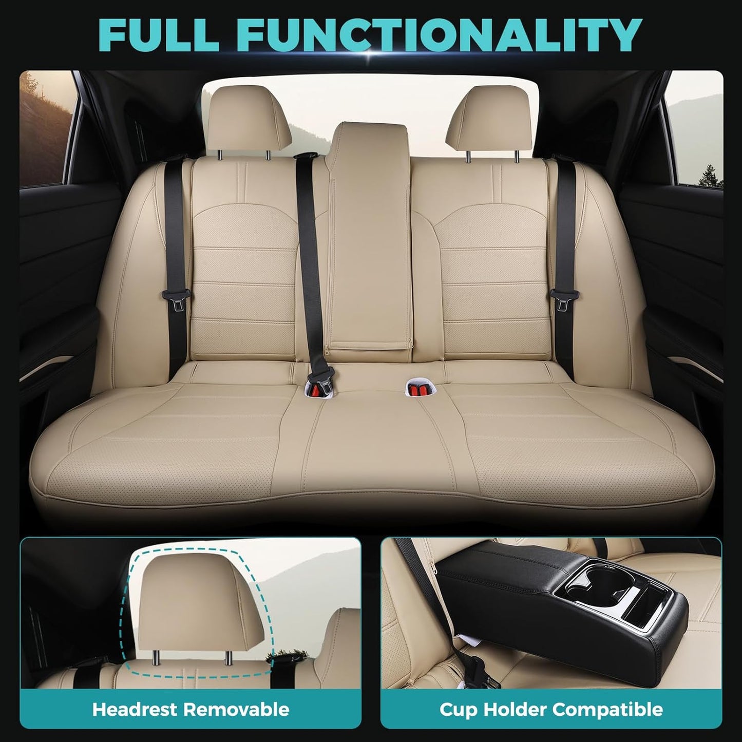 for Toyota Camry Seat Covers Hybrid XLE XSE 2018 2019 2020 2021 2022 2023 2024 - Custom Car Seat Covers Full Set, Leather Seat Cover for Cars, Waterproof Breathable Cushion Protectors Beige