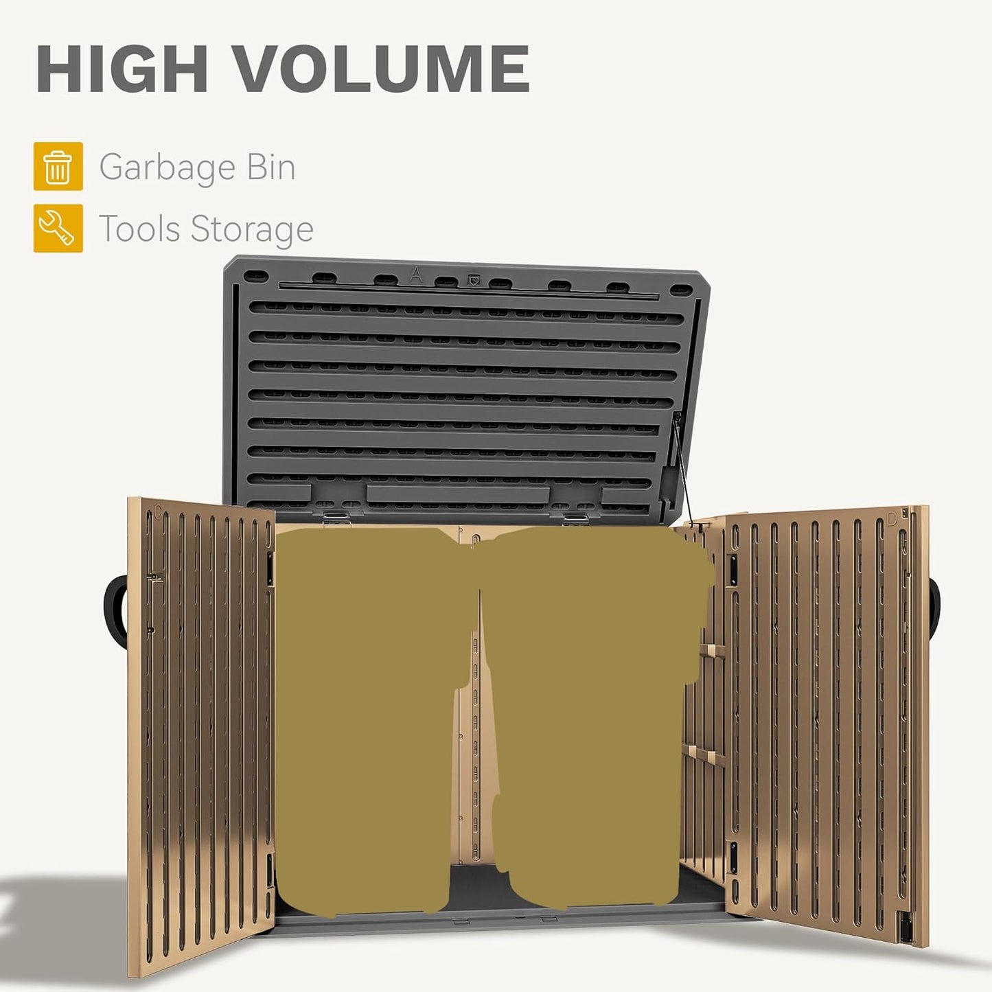 DWVO Outdoor Storage Shed, Weatherproof Resin, 35 Cu Ft Capacity, Horizontal Design, X-Shaped Lockable Door, Suitable for Bike, Garden Tools, Trash Cans, Brown