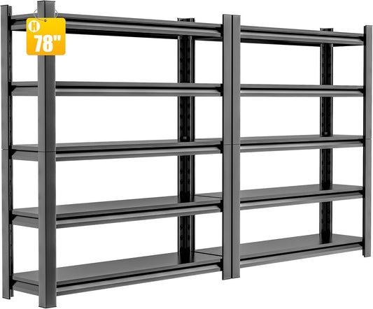 2 Sets Metal Garage Shelving Unit,78"H Heavy Duty 5-Tier Adjustable Storage Rack,16"D x 40"W x 78"H Steel Shelving,3000 lbs Industrial Shelves for Heavy Tools and Equipment,Ideal for Garage, Basement