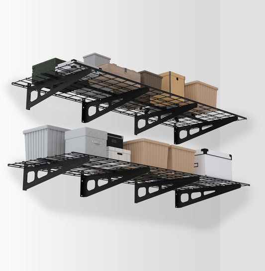 WORKPRO 2-Pack 2x6FT Garage Wall Shelving, 72” x 24” Heavy Duty Wall Mounted Shelving, 800lbs Load Capacity (Total), Metal Wall Shelves Suitable for Shop, Shed, Garage Storage, Black, 1 Sets
