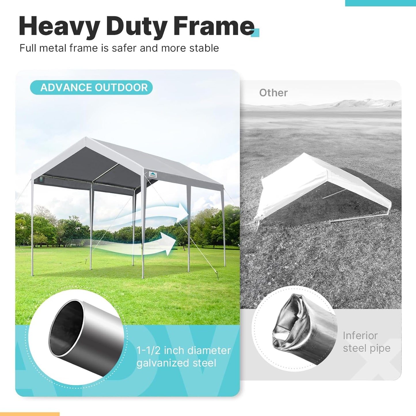 ADVANCE OUTDOOR Adjustable 10x20 ft Heavy Duty Carport Car Canopy Garage Boat Shelter Party Tent, Adjustable Height from 9.5 ft to 11 ft, Gray