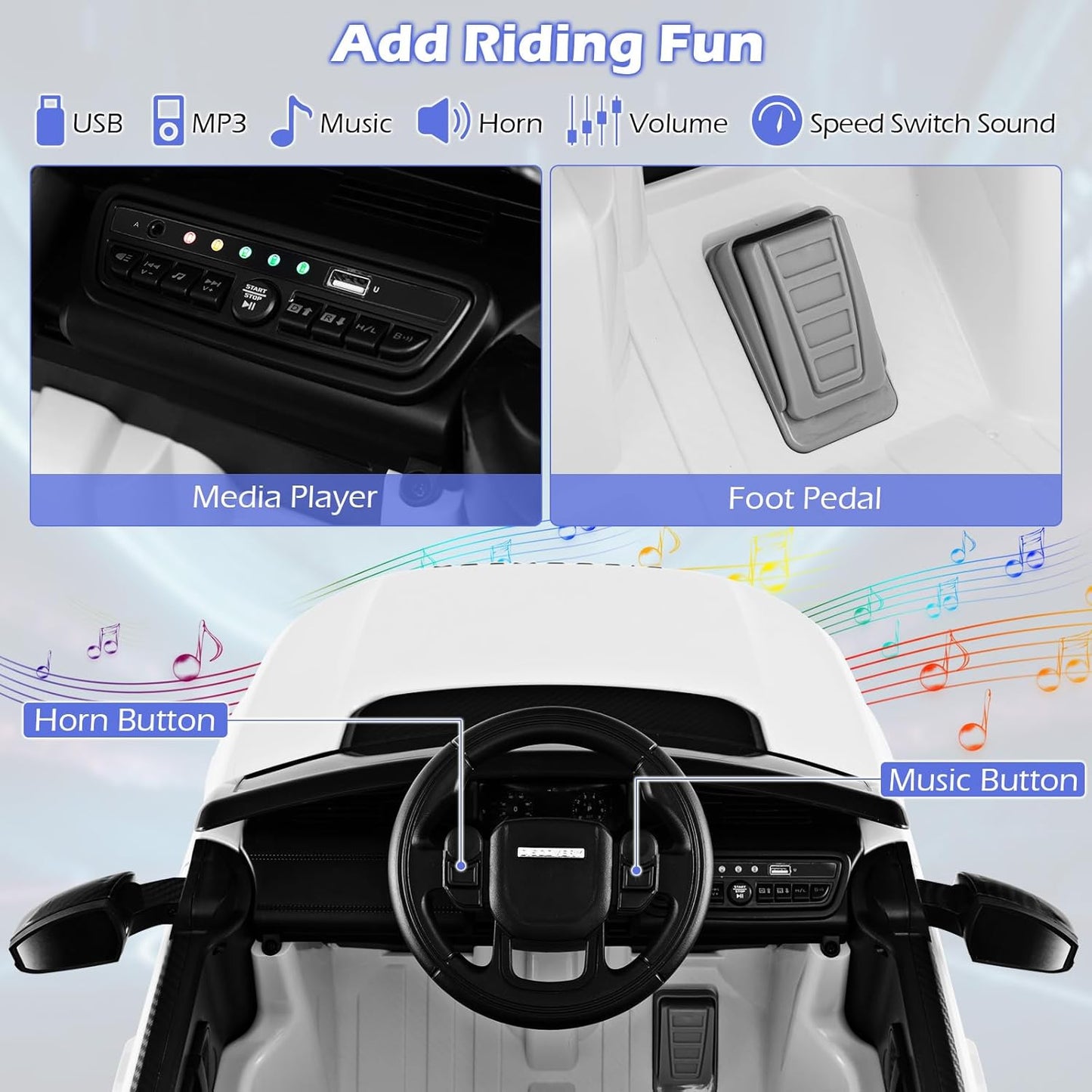 Costzon 12V Kids Ride On Car, Licensed Land Rover Electric Vehicle w/Remote Control, Lockable Doors, Slow Start System, LED Lights & Speed Switch Sound, Music & Horn, MP3 & USB (White)