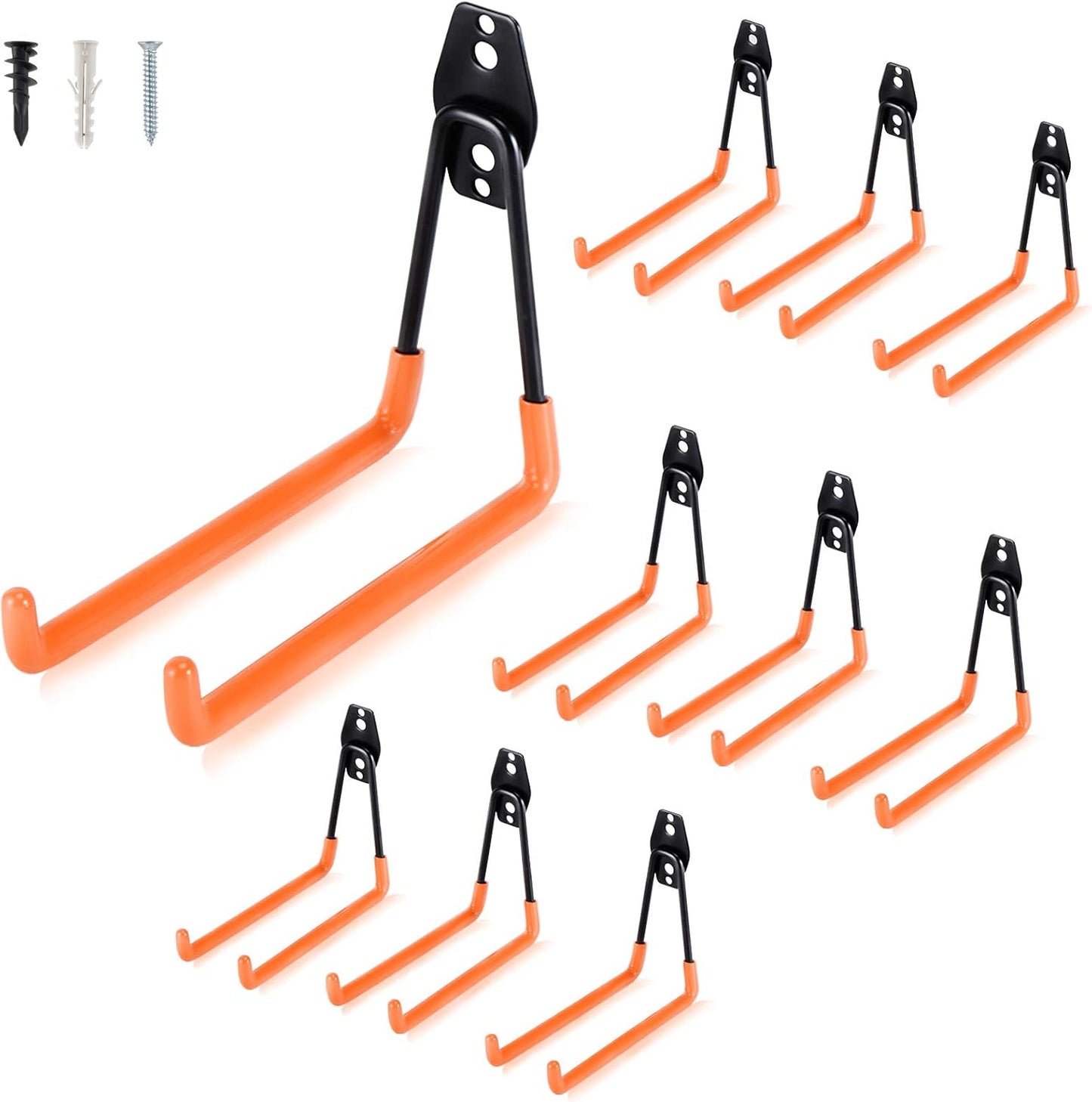 Aoben Heavy Duty Steel Garage Storage Hooks - Utility Tool Hangers and Combinable Wall Mount Hooks for Organizing Ladder, Hold Chairs, Heavy Tools (Large U, 10 Pack)
