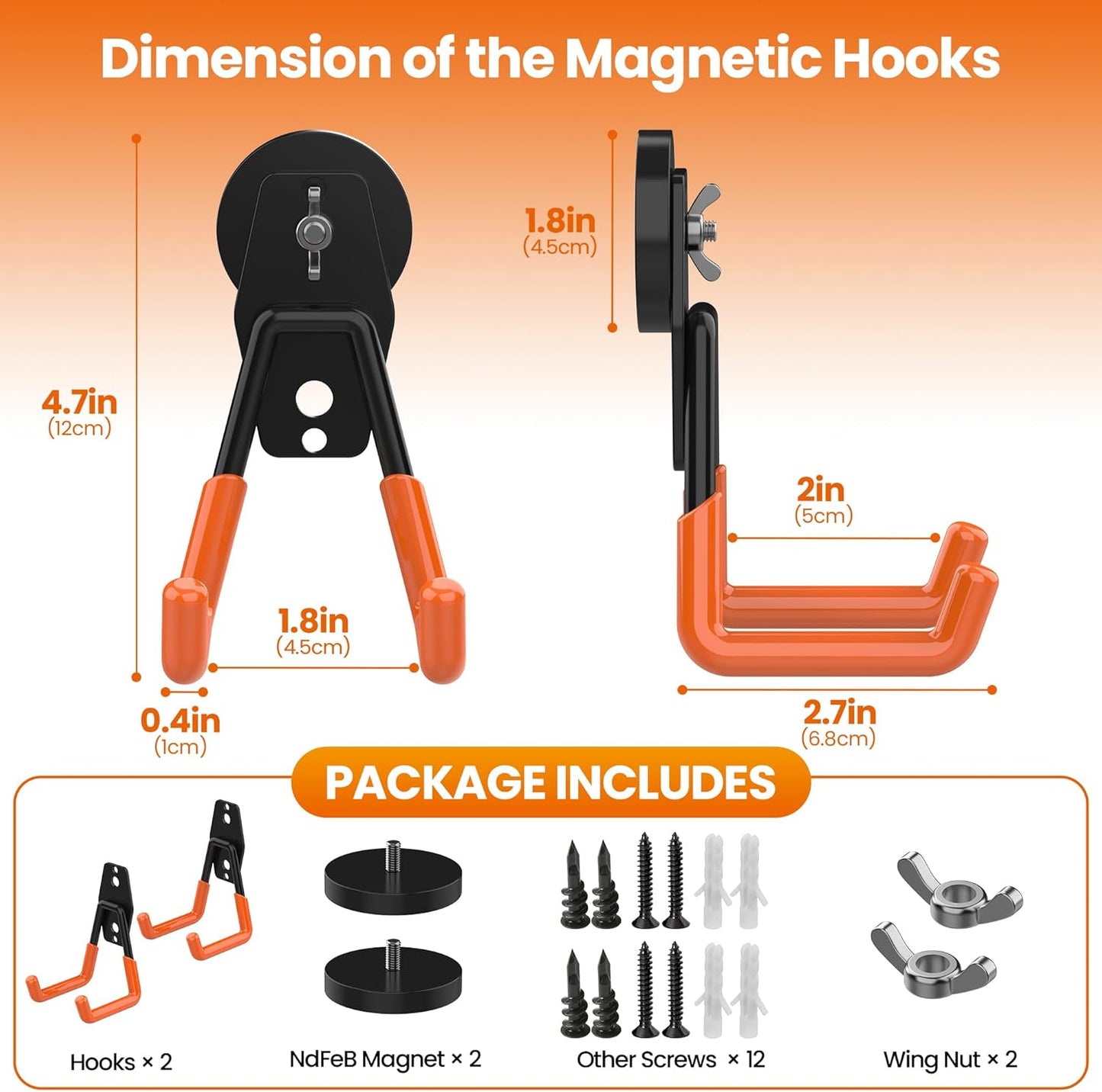 Large Magnetic Hooks Heavy Duty Extra Strong Magnetic Garage Hooks Big NdFeB Industrial Magnet Hooks Magnetic Utility Storage Holder Organization with Anti-Slip Coating for Hanging Garden Tool 2 Pack