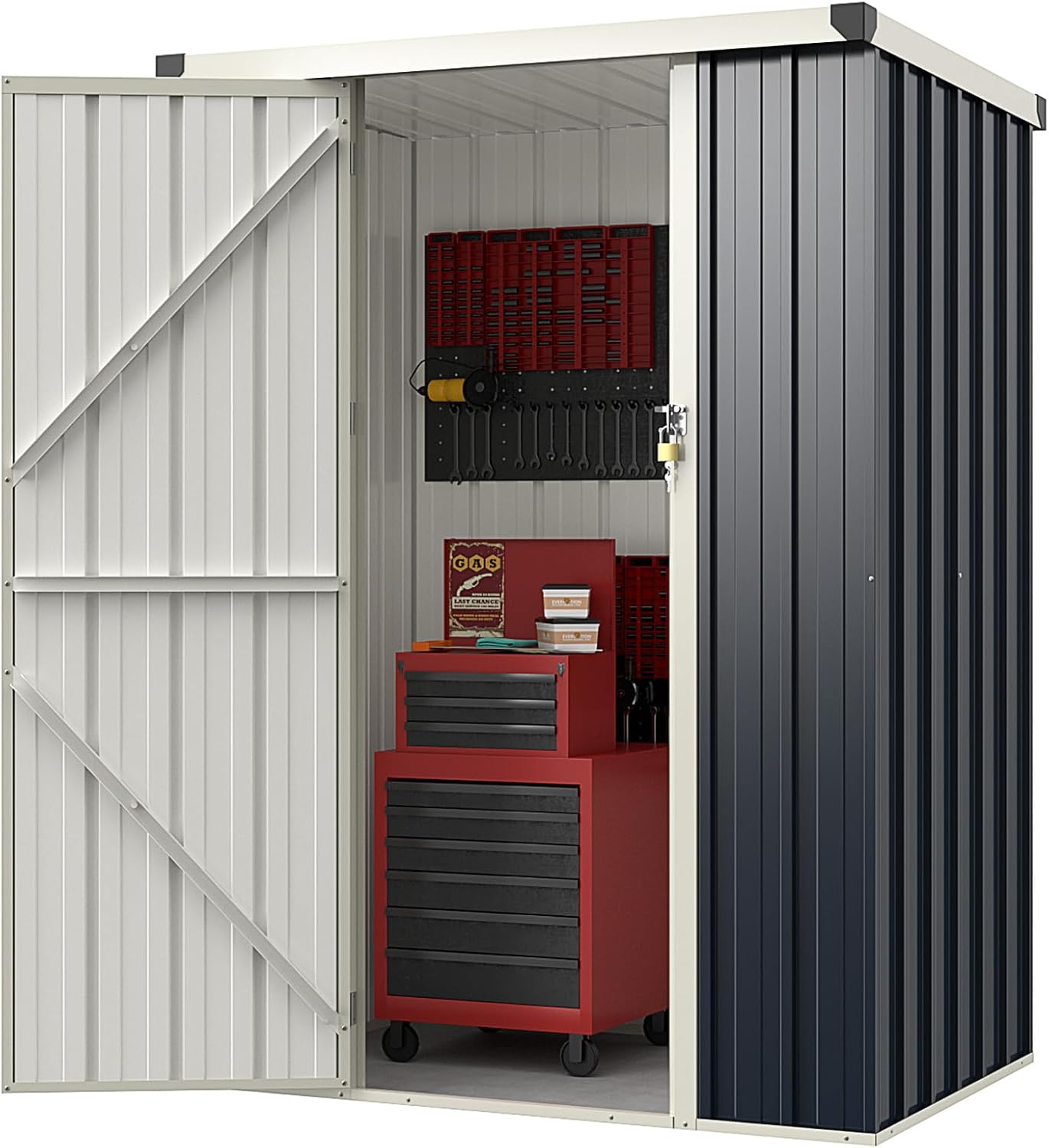 Goplus 3.8 x 2.8 FT Storage Shed Outdoor, All-Weather Steel Utility Storage House w/Lockable Door, Snap-on Arrow Leaning Organizer, Bike Tool Garden Sheds for Yard Lawn Patio