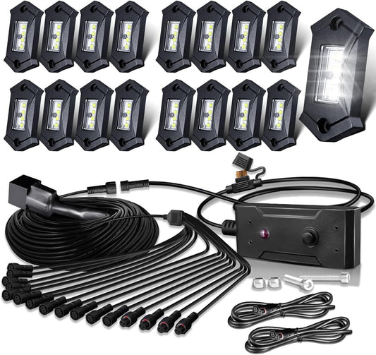 White Rock Lights,LEDMIRCY R3 Pure White LED Rock Lights Kit 16PCS with Switch Wire Harness for Trucks Off Road ATV UTV SUV RZR High Power Under Body Light Waterproof Shockproof Trail Rig Light