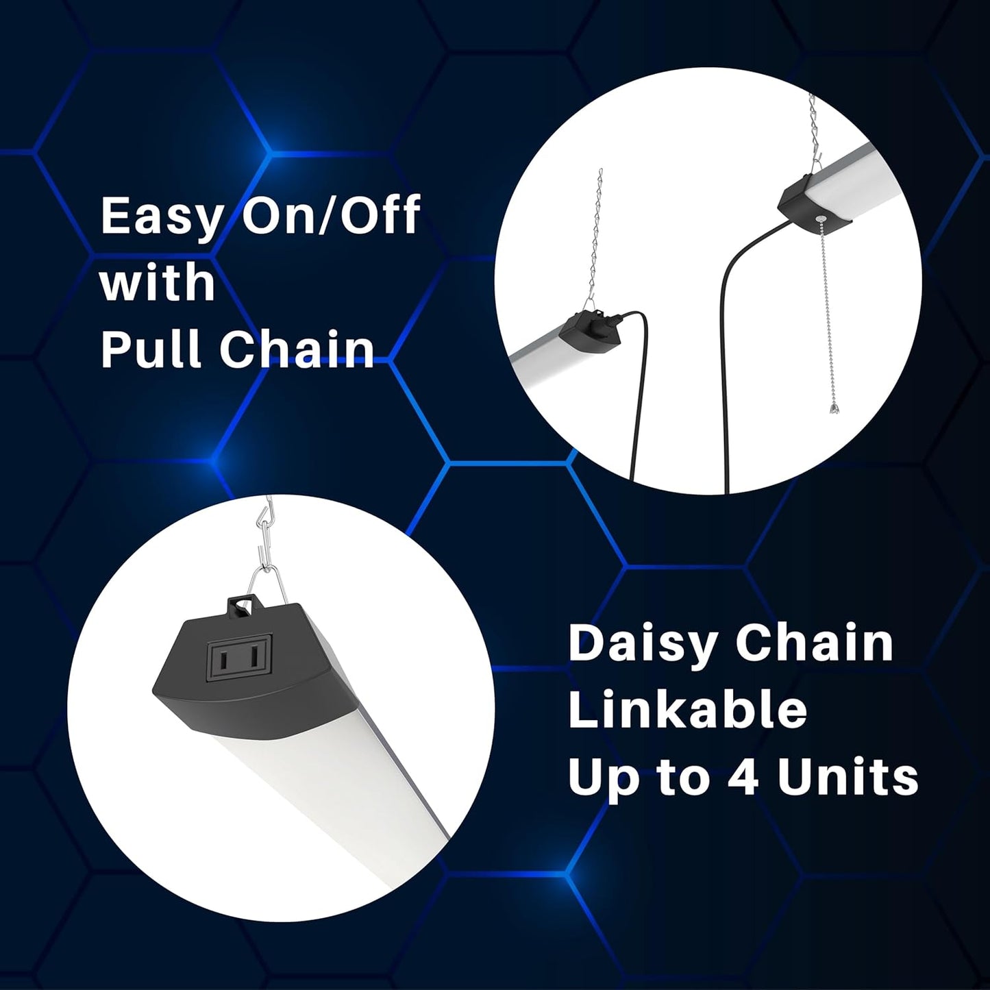 DYMOND 4FT 40W Wraparound LED Shop Light Fixture with Pull Chain Daylight White 5000K for Garage Workshop Basement