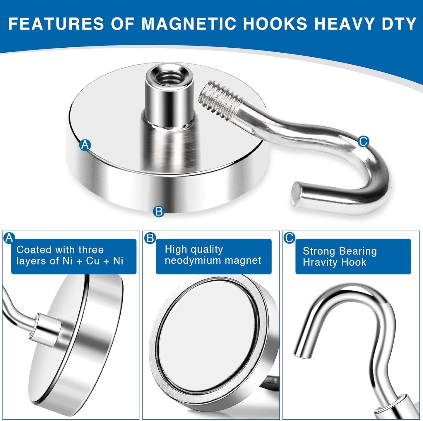 LOVIMAG Magnetic Hooks Heavy Duty, Super Stong Magnetic Hooks Neodymium Magnet Hooks for Cruise, Rare Earth Magnets with Hooks for Magnetic Hanger,Toolbox,Storage,Hanging-12 Pack