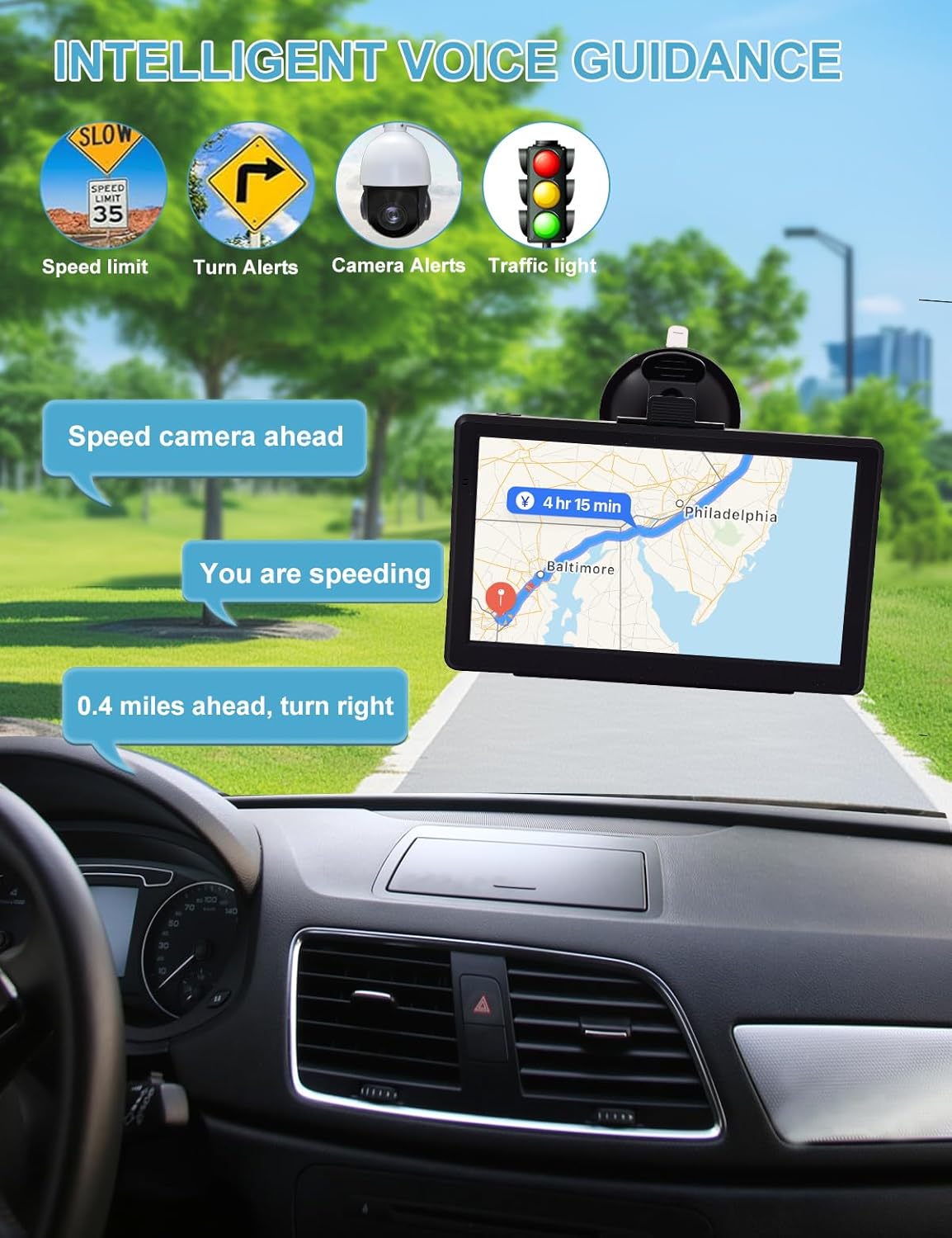 GPS Navigator for Car with 7" Touch Screen & Voice Steering Guidance/Speed/Red Light Warning/Custom Truck Routing,Car GPS Tracker with The Lastest Map-Free Lifetime Updates