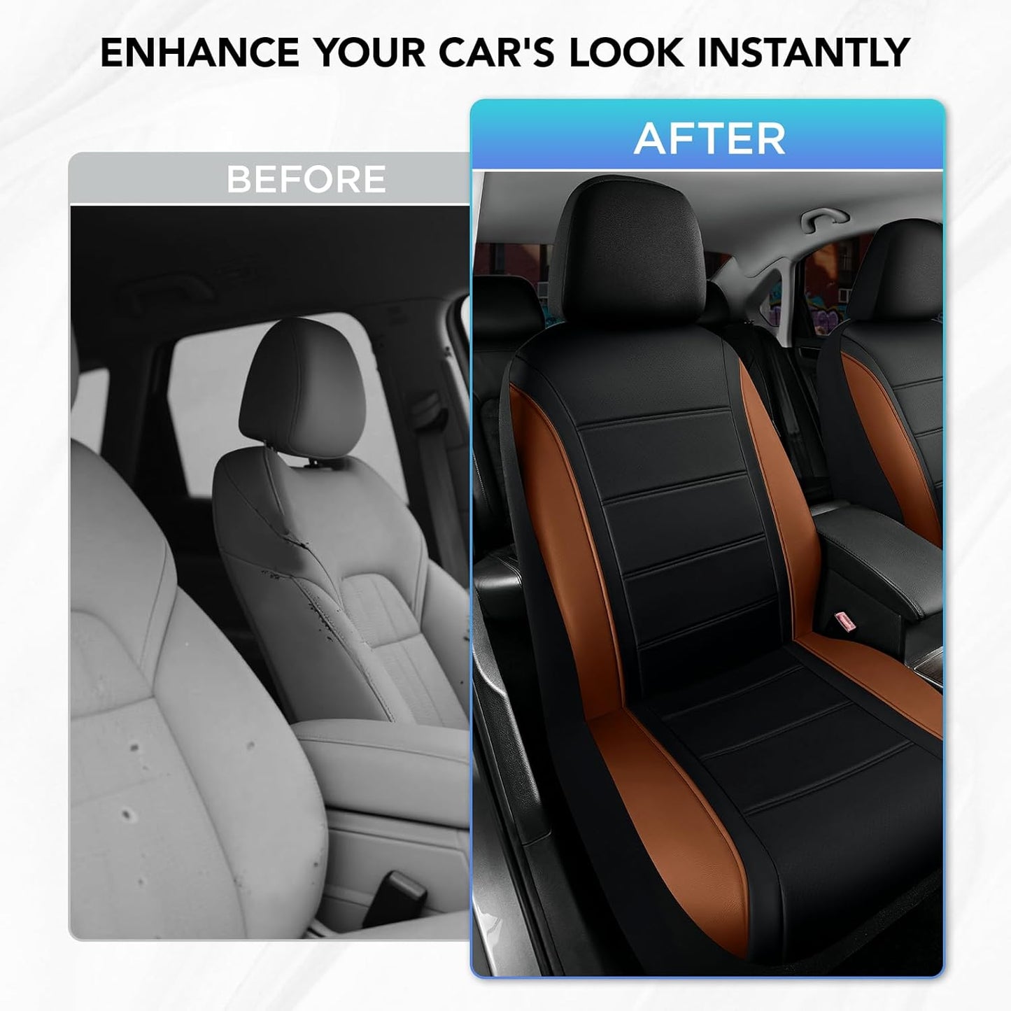 Road Comforts Leather Seat Covers, Breathable Car Seat Covers Front Seat for Men,Airbag Compatible, Automotive Seat Covers Set Universal Fit Most Cars,Vans,Truck,SUV