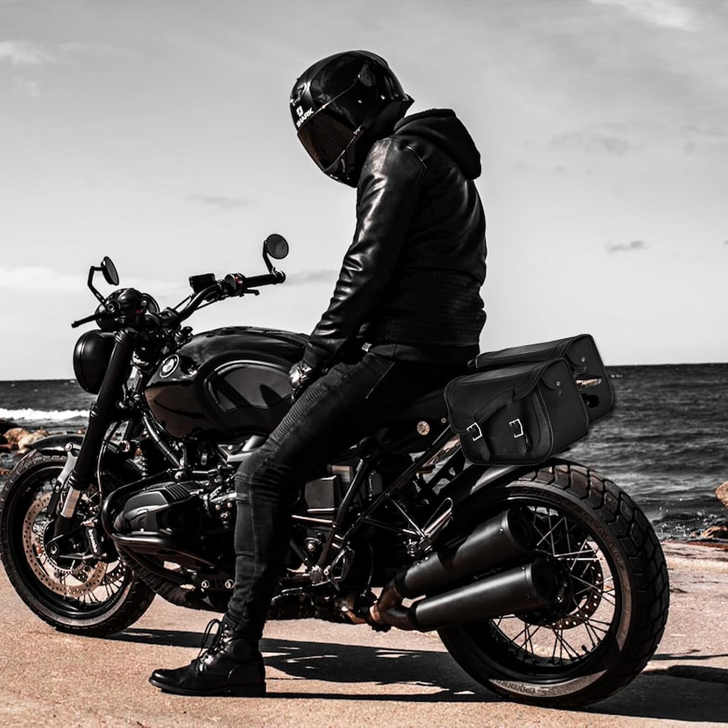 GARGOYLE BELLS Motorcycle Saddle Bags Leather Motorcycle Luggage Bag with Gun Holsters For Softails Sportsters and Choppers Tool Bags For Motorcycle (Black PVC-Style 2, 14" x 8" x 11")