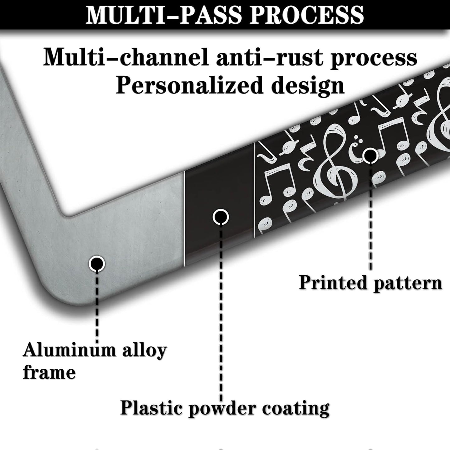 License Plate Cover for Car Black and White License Plate Frames Music Musical Note Aluminum Metal Car Accessory 2 Pack with Screw Covers Set