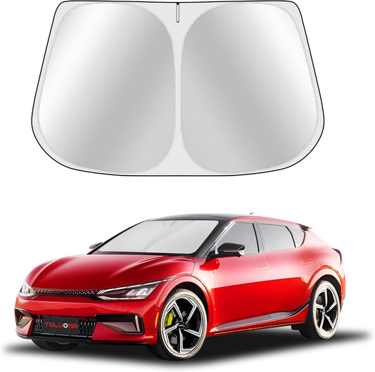 Custom Fit Windshield Sun Shade for Kia EV6 2022-2025 - Full Coverage, 210T Reflective Fabric, Double-Layer Design - Blocks 99% UV Rays, Keeps Car Cool, Easy to Install and Store