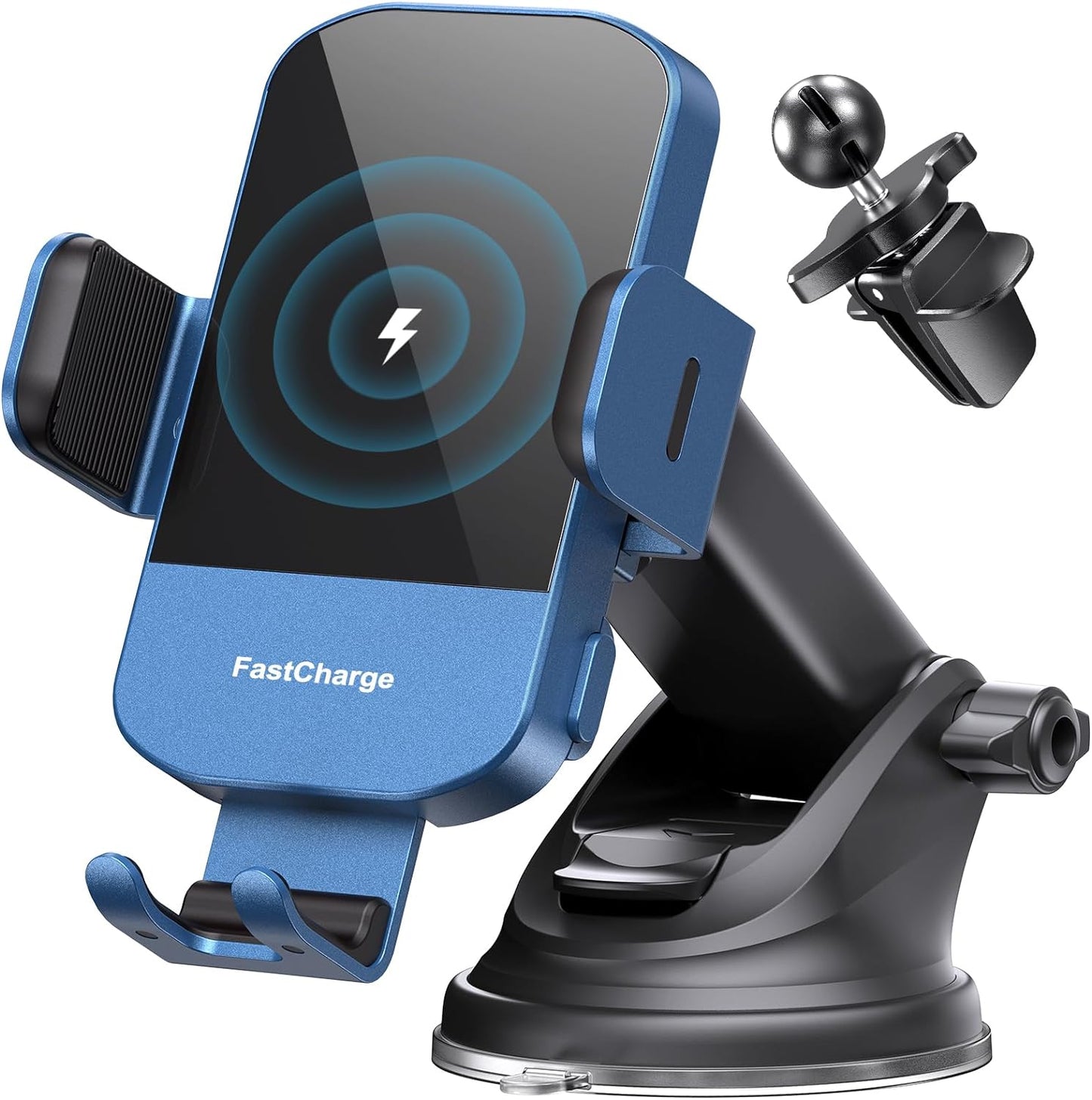 CHGeek Wireless Car Charger, 15W Fast Charging Auto Clamping Car Charger Phone Mount Phone Holder fit for iPhone 15 14 13 12 11 Pro Max Xs, Samsung Galaxy S25 Ultra S24 S23 S22, S21, S20, Blue