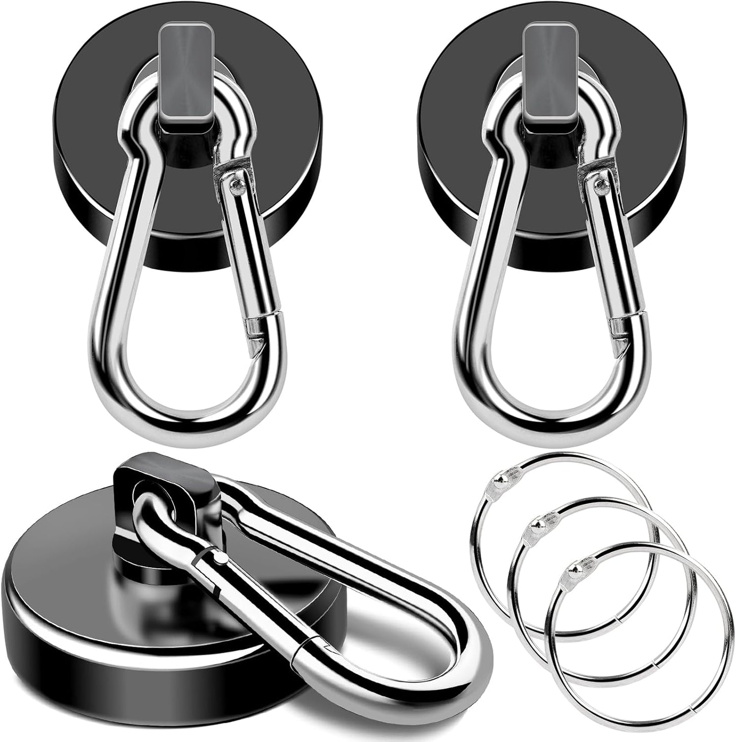 MIKEDE Strong Magnetic Hooks, 70LBS Magnetic Hooks Heavy Duty with Carabiner Hook, Strong Neodymium Magnets Hooks, Black Magnetic Hanger for Hanging, Kitchen, Grill, Locker, Cruise Ship Cabin - 3 Pack