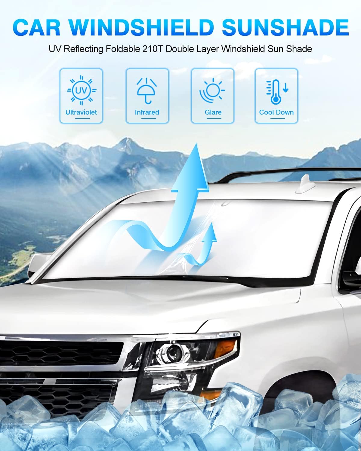 KUST Windshield Sun Shade for 2015-2020 Chevrolet Chevy Suburban/Tahoe, GMC Yukon XL, Yukon Denali XL Accessories Front Window Shade Sun Visor Cover Foldable Blocks UV Rays Keep Your Car Cooler