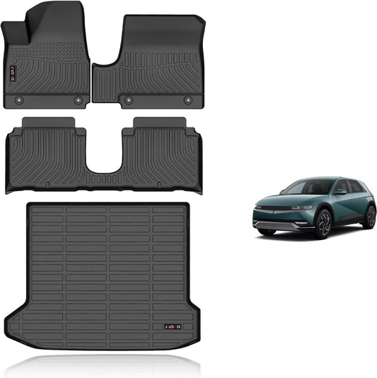 KELCSEECS Floor Mats & Cargo Liner Custom for 2024 2023 2022 Hyundai Ioniq 5 Movable Center Console (Sliding Center Console) All Weather Car Mat TPE Floor Liners Ioniq 5 Accessories Trunk Mat