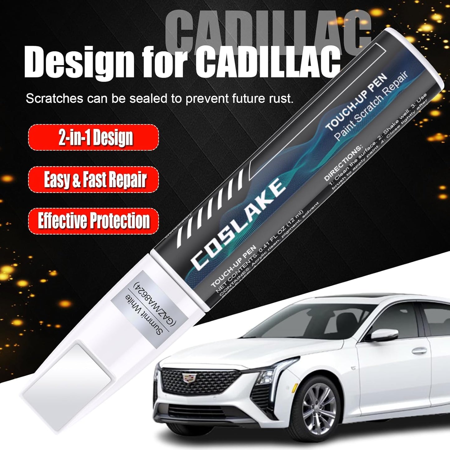 Car Touch Up Paint(Radiant Red Tintcoat(GNT/WA170H)) for Cadillac, Car Paint Scratch Repair Kit, Quick & Easy Solution to Repair, 2 in 1 Scratch Remover Pen with 2PCS Disposable Micro Applicators