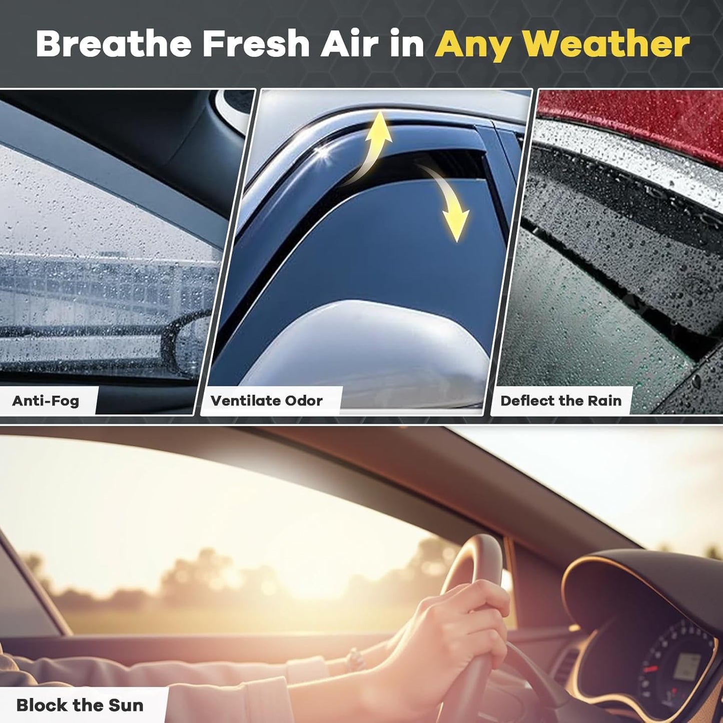 in Channel Rain Guards Fit for Truck 2009 2010 2011 2012 2013 2014 Ford F150 SuperCrew/SVT Raptor Crew Cab, Durable Side Window Visors Deflectors, Smoke Tinted Vent Shade Shield, 4pcs