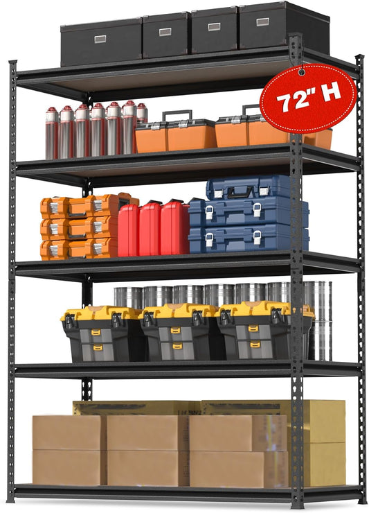 WORKPRO 4000LBS Storage Shelves, 5-Tier Metal Shelving Unit, Adjustable Garage Shelving with Particle Board, Heavy Duty Storage Rack for Garage, Kitchen, Basement, Warehouse, Black, 72"H x 36"W x 18"D