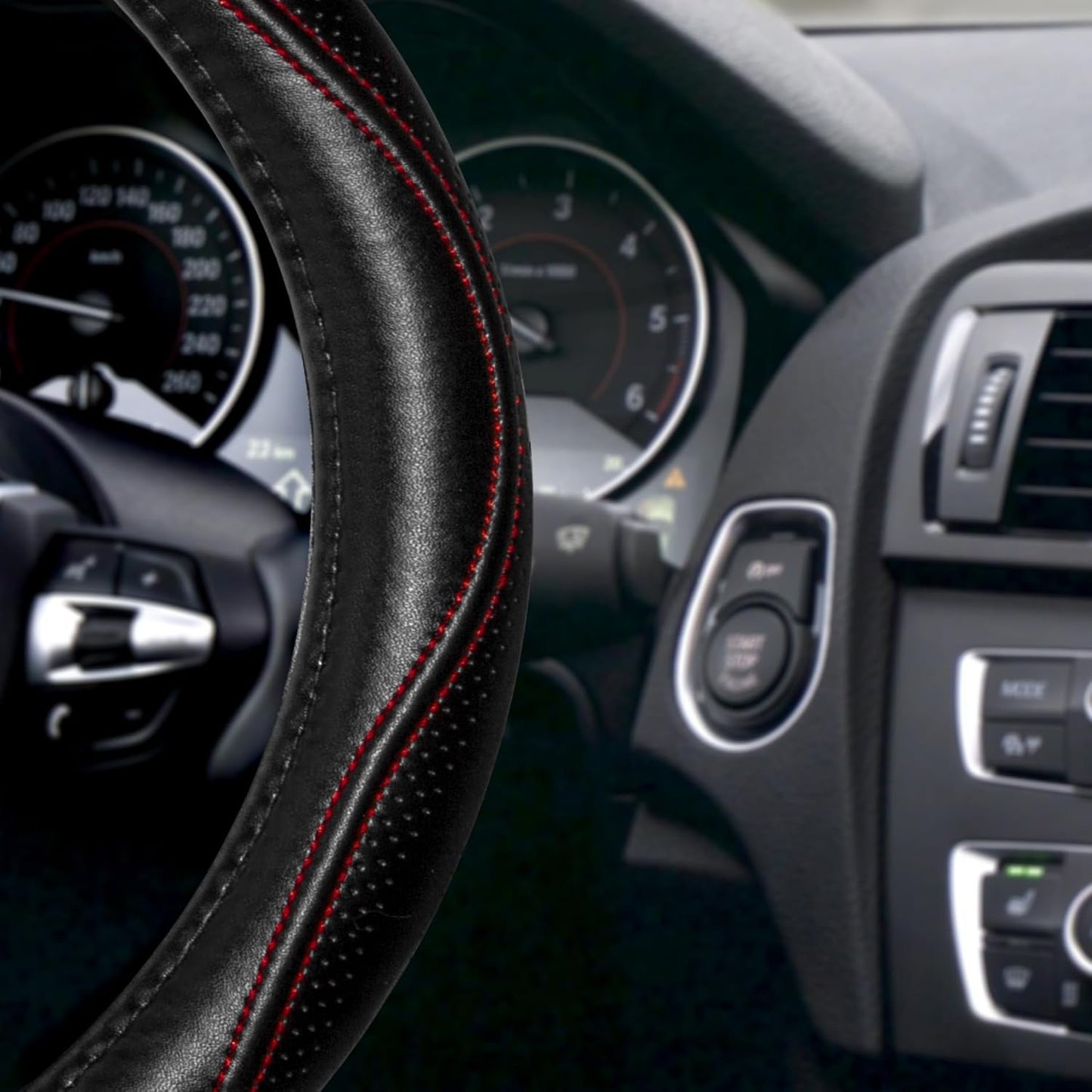 HAOKAY Top Grade Black Genuine Leather Steering Wheel Cover Men Women, Luxury Steering Wheel Cover for Cars, SUVS and Trucks, Universal 14.5-15 inch