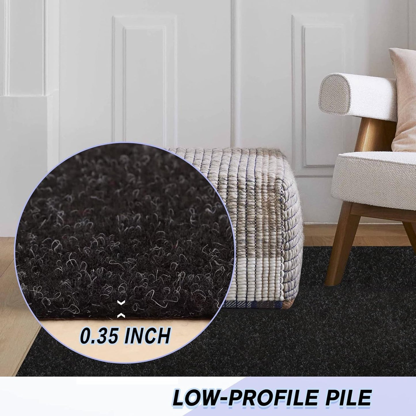 Custom Size Backed Non-Slip Area Rugs Runner, Easy Clean, Waterproof Runner Rugs for Hallway Entryway, Kitchen, Laundry, 2FT x 71FT, Black