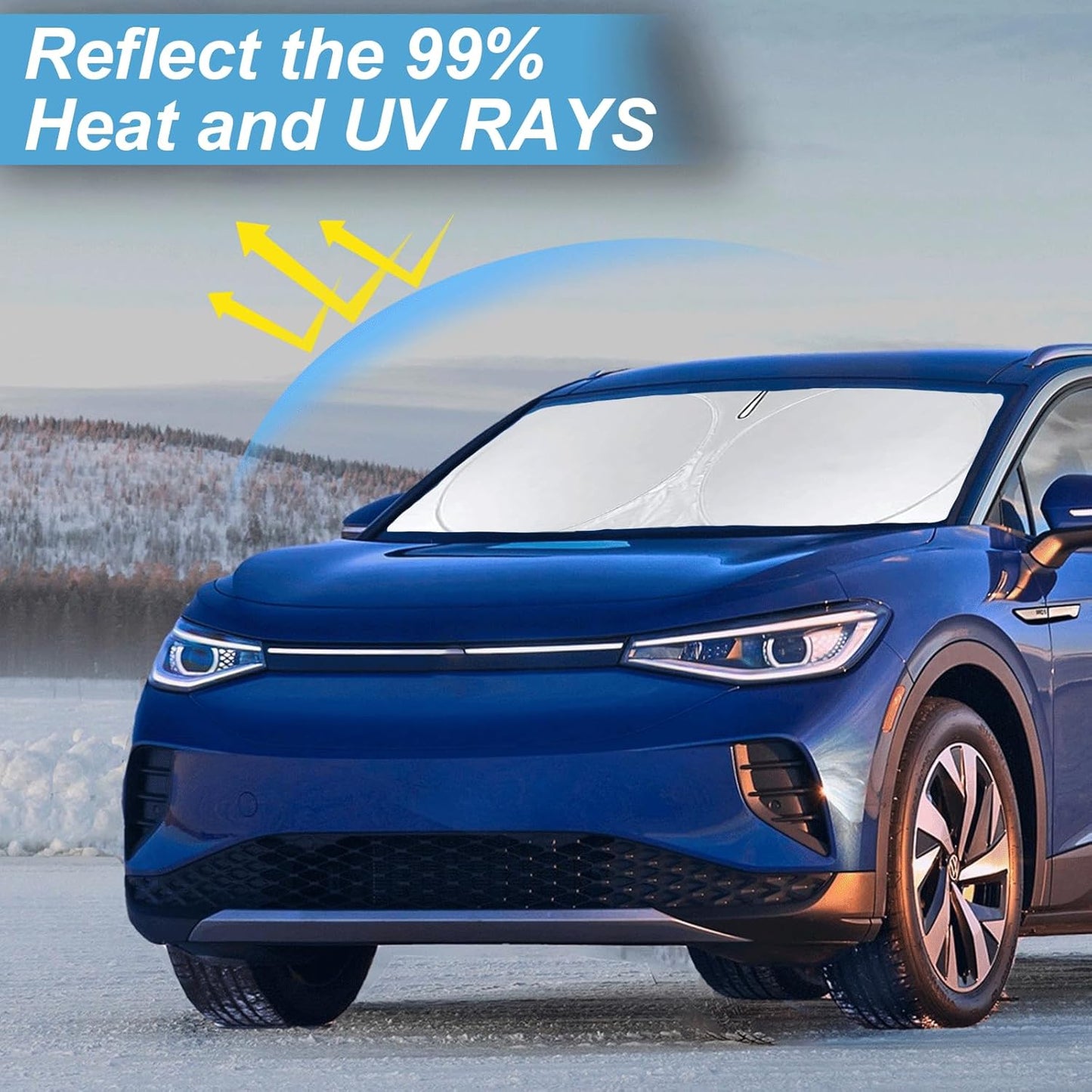 Custom Fit VW ID.4 Windshield Sunshade for 2021-2022 2023 2024 2025 VW ID.4 for Volkswagen Accessories Front Window Shield Cover for Windshield Sun Visor Protector Blocks UV Keeps Car Cool