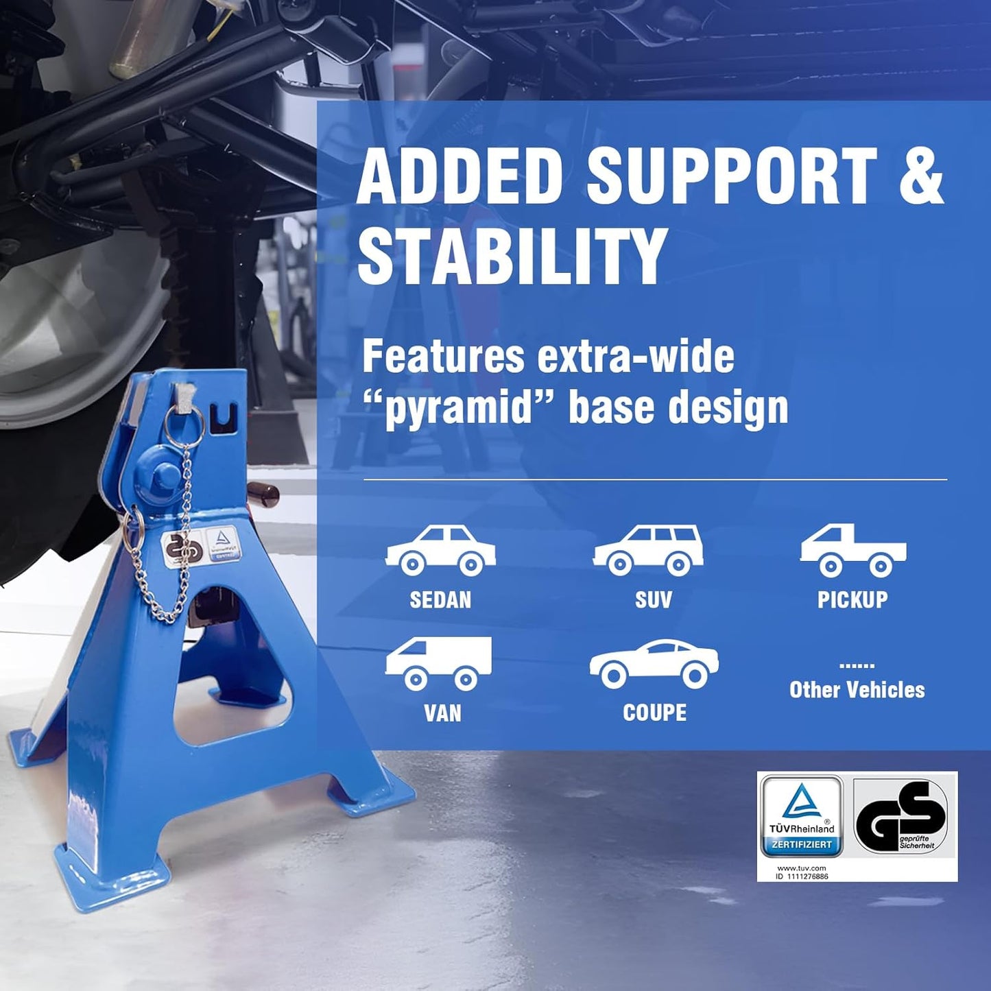 Car Jack Stands 2 Ton with Double Locking and Large Foot Base for Lifting Cars,SUVS,MPVS, Heavy Duty Steel, 4400 lb Capacity, 1 Pair, Blue