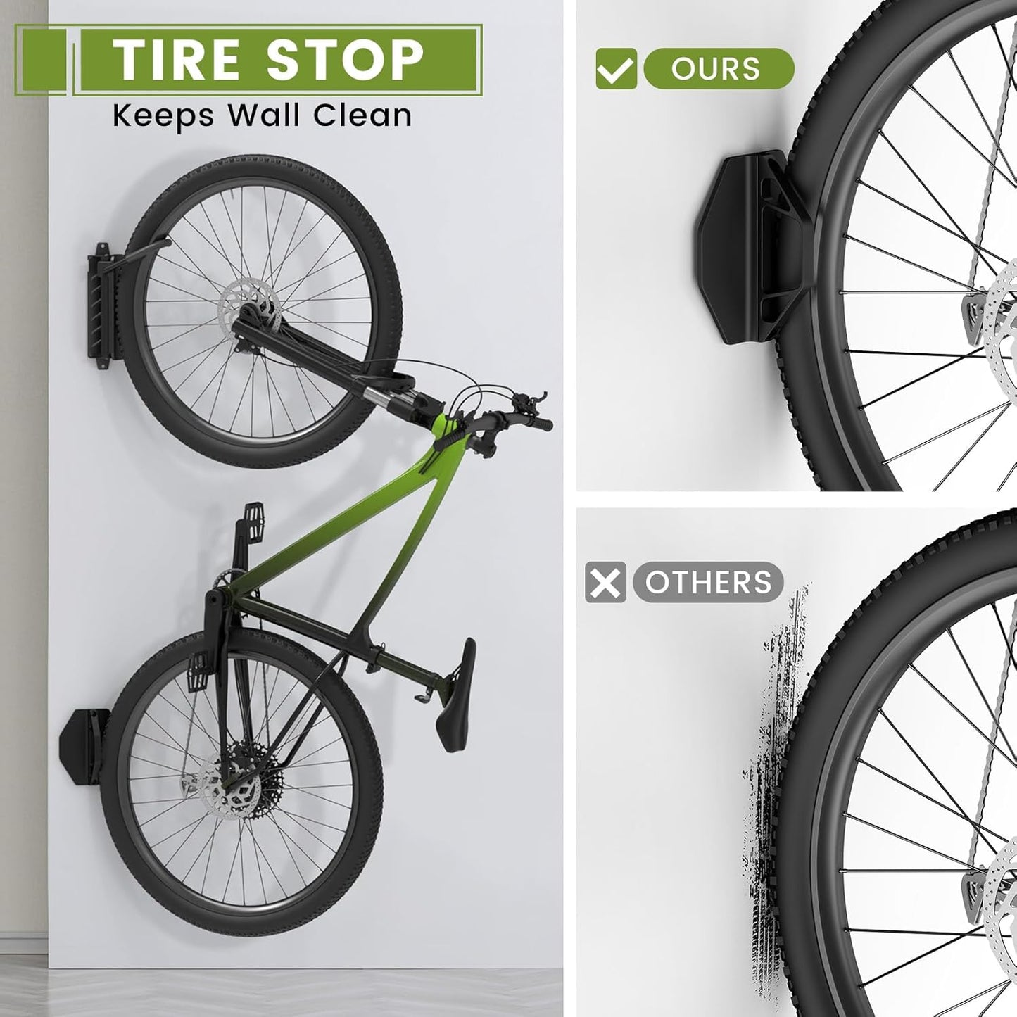 Swivel Bike Wall Mount [2 Pack], 150° Swivel Vertical Bike Rack Wall Hanger Holds up to 66lbs for Mountain/Road/Hybrid Bikes, Bike Hangers, Bicycle Storage Rack for Garage