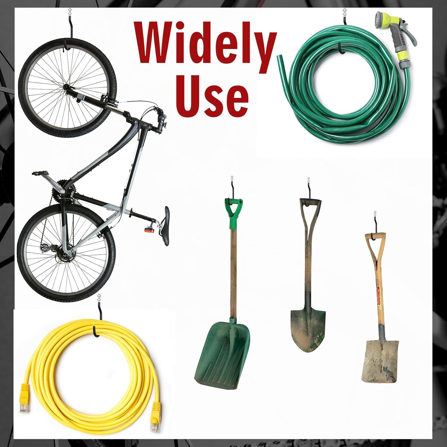 Shimeyao 4 Pcs Machine Thread Bicycle Storage Hook with Nut Heavy Duty Bike Hooks M10 x 1.5 Machine Threading Hook Rubber Coated Bicycle Hanger for Hanging Large Mountain Bike Tire (3.15 Inch,Black)