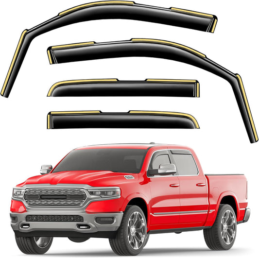 in-Channel Window Rain Guards Fit for Truck Dodge RAM 1500 (New Body Style Includes TRX) 2019-2025 Crew Cab Extra Durable Window Visors Window Deflectors Vent Shades Car Accessories-4 pcs
