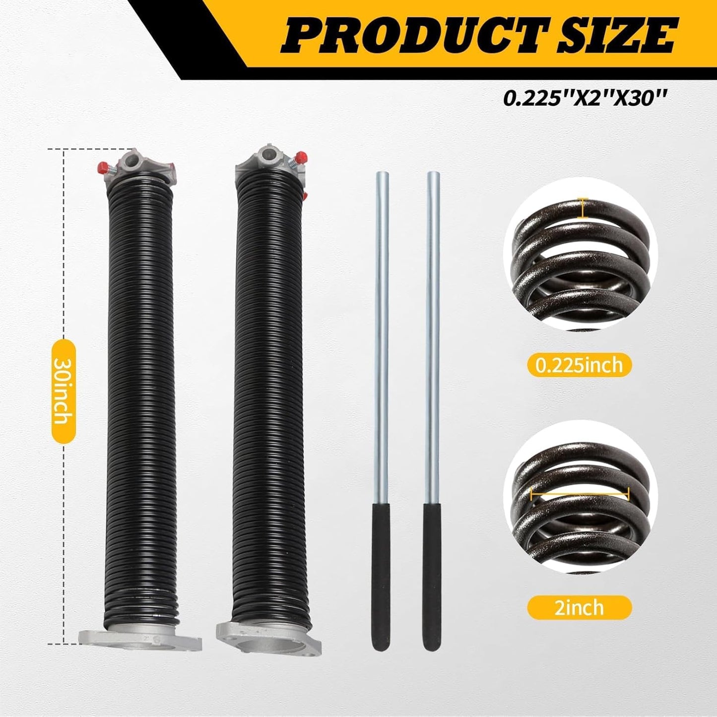 Pair of 2"Garage Door Torsion Springs Set with Non-Slip Winding Bars, Electrophoretic Coated (0.225X2"X30")