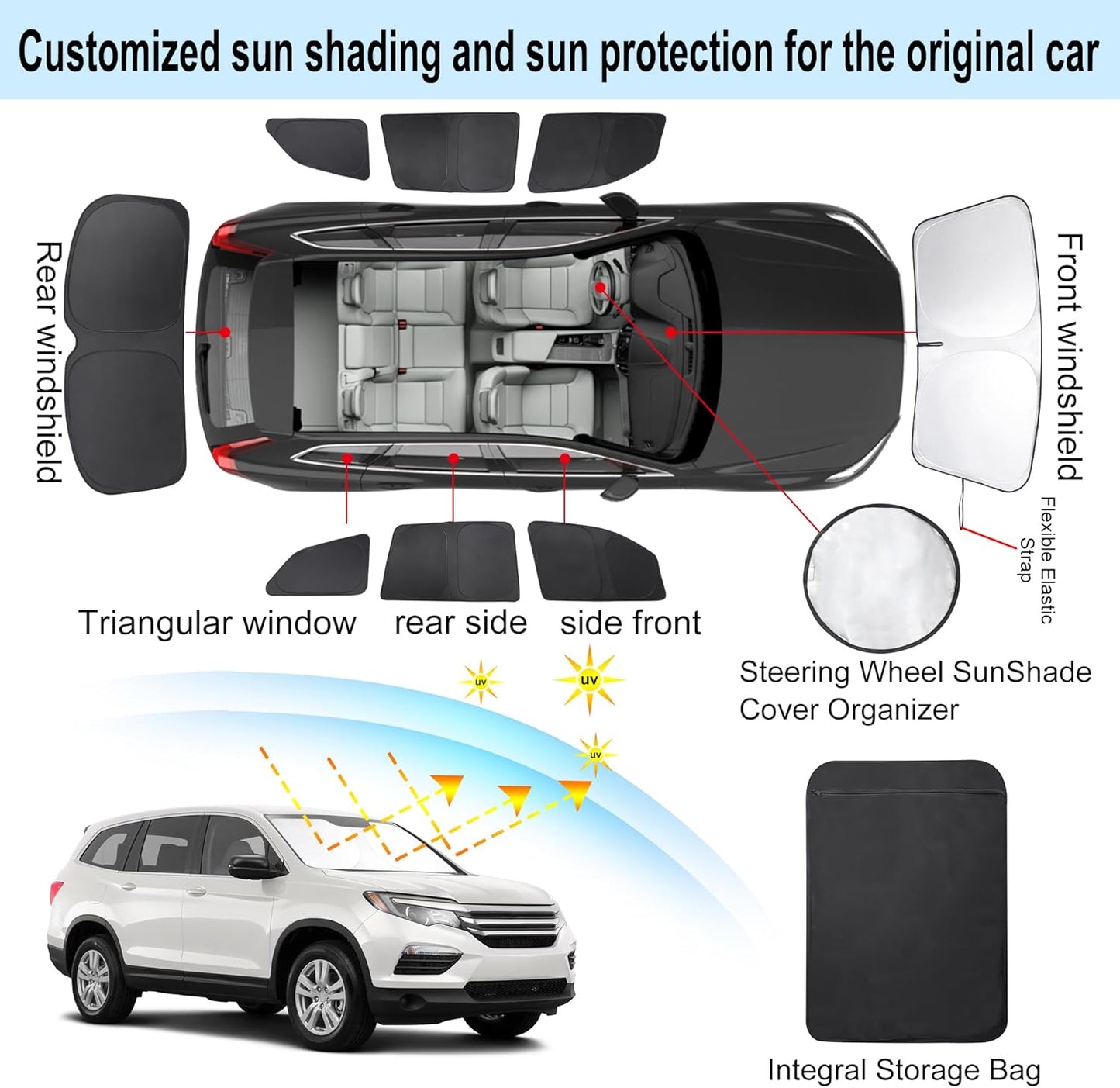 TINGLU Window Shades for Honda Pilot 2016-2025 EX-L Special Edition Elite Black Edition Touring Accessories Car Side Full Windows Rear Windshield Sun Shade Camping Sun UV Rays Privacy Protection 8PCS