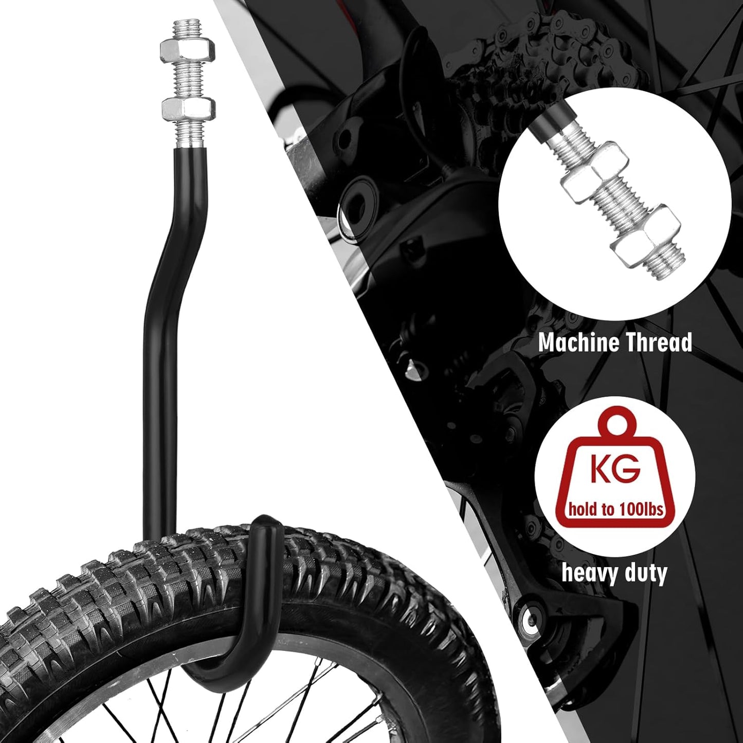 Shimeyao 8 Pcs Machine Thread Bicycle Storage Hook with Nut Heavy Duty Bike Hooks M10 x 1.5 Machine Threading Hook Rubber Coated Bicycle Hanger for Hanging Large Mountain Bike Tire (3.15 Inch,Black)