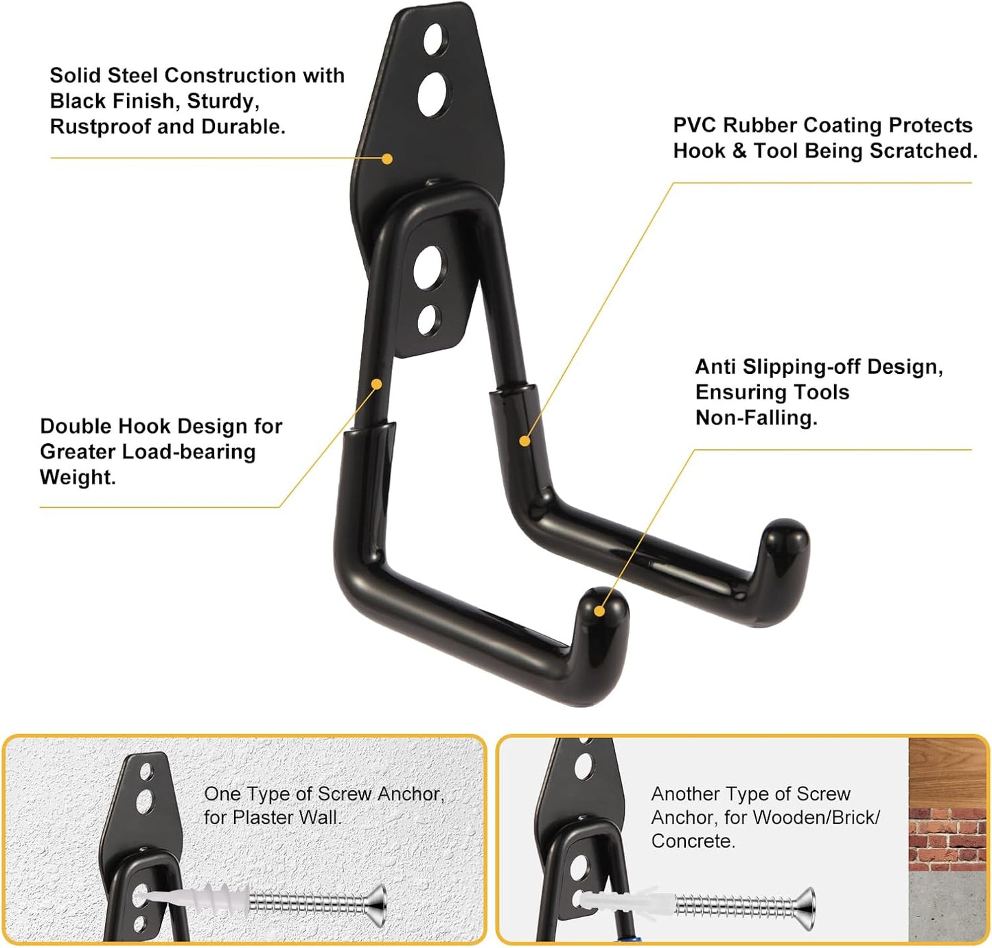 Garage Hook Heavy Duty Wall Storage Hangers, 22 Pack Garage Storage Hooks Steel Tool Black for Ladders, Ropes, Garden Tools