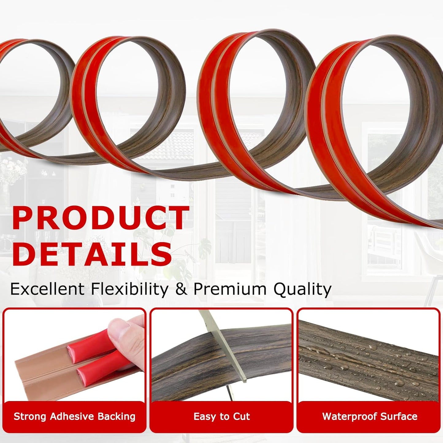 Flexible Wall Corner Protector Moulding Trim Peel and Stick Wall Corner Guards Edge Protector Self Adhesive Molding Trim Strip for Edge Ceiling (Smoked Brown Wood Grain, 0.8 in x 10 Ft)