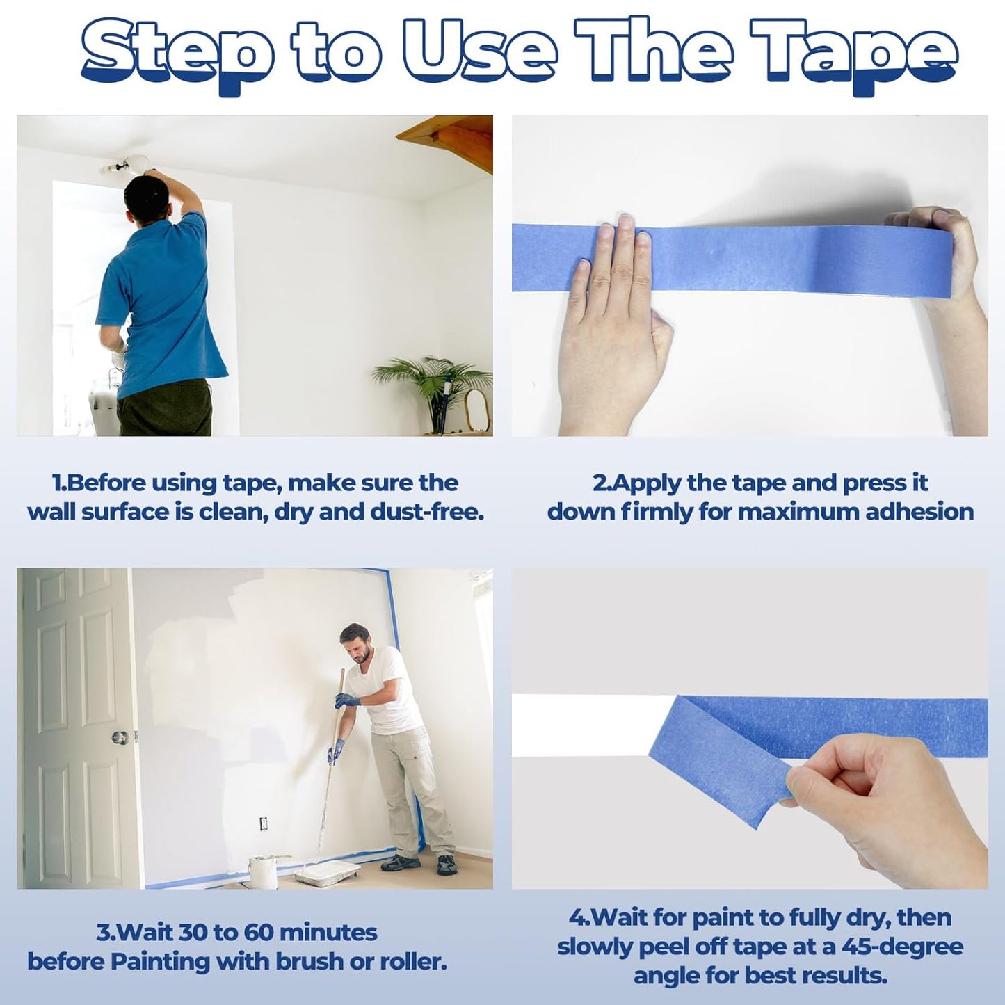 10 Rolls Blue Painters Tape 2 Inch, Bulk Masking Master Tape 60 Yards, Wall Masking Tape No Residue, Multi-Surface Painter's Tape for Wall Painting Edge Treatment DIY Crafts,600 Yards Totally