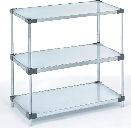 Omega 3-Tier Solid Galvanized Shelves, 21" Deep x 72" Wide x 34" HighHeavy Duty Storage Rack, Shelving Unit, NSF Certified, Ideal for Kitchen Garage Office Restaurant Warehouse 800-lb Capacity