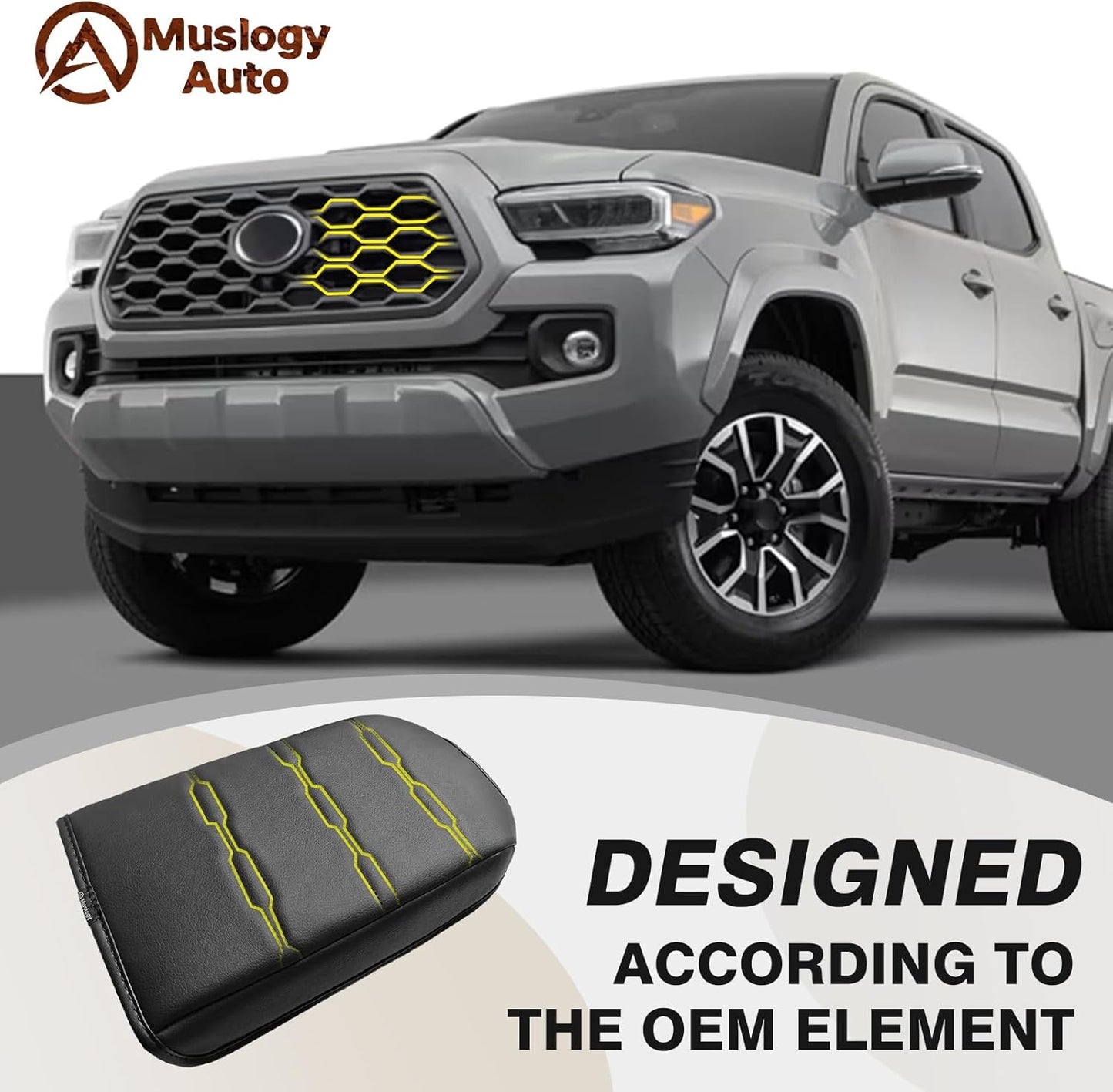 Muslogy Center Console Armrest Cover Compatible with Toyota Tacoma 2016-2023 Comfort Armrest Pad Arm Rest Cushion Vegan Leather Protector Regular Thick