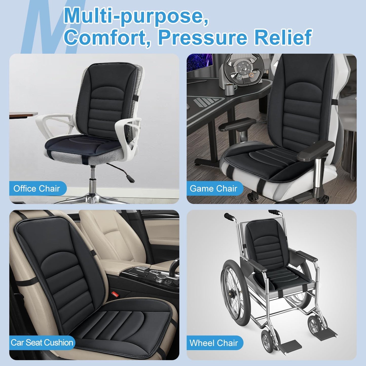 Car Seat Cushion Chair Cushions Set with Back Support,1.2in Memory Foam Pressure Relief Non-Slip Design Truck Seat Cushion for Driving, Ergonomic Chair Seat Pad for Office Gaming Wheelchair