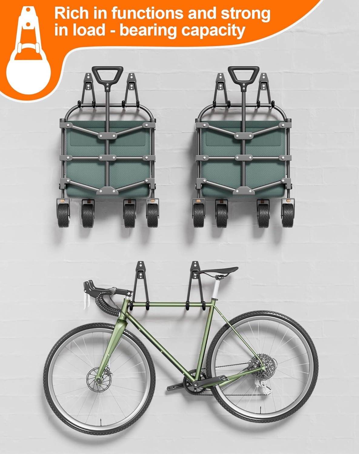 QcoQce 11 Pack Garage Hooks Heavy Duty with 2 Extension Cord Straps,Garage Storage Hooks, Wall Mount Hooks, Garage Organization and Tool Hangers for Bike, Ladder, Ropes and Garden Tools