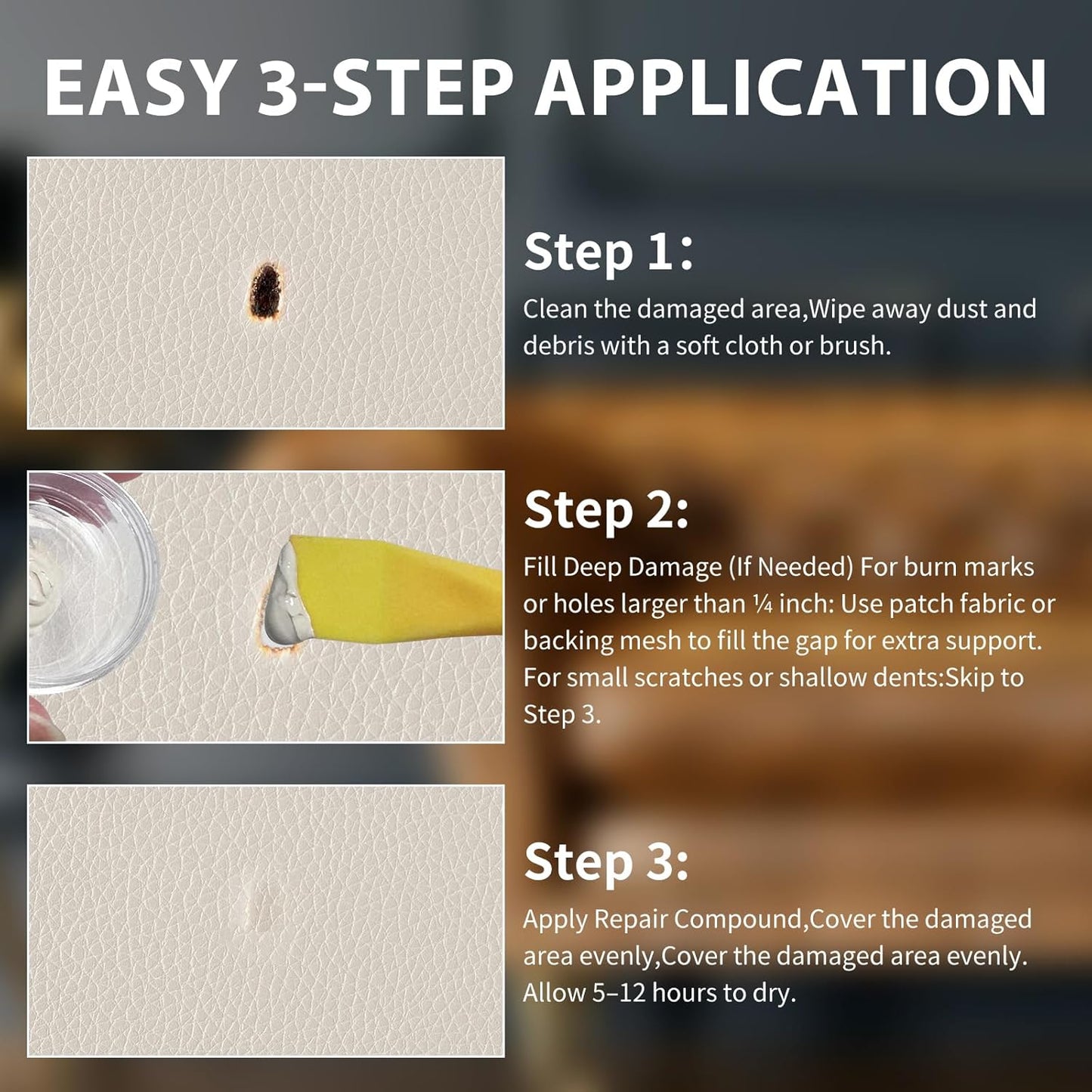 Leather Repair Kit,Car Seats, Sofa,Jacket & Purse - Repairs Burn Holes,Scratches,Tears - Restores Faux,Vinyl,Artificial and Real Leather (Beige)