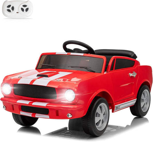 Winado Licensed Shelby Electric Car for Kids, Battery Powered Ride On Toy for Toddlers with Remote Control, Upgrade Display Panel, Bluetooth, Shock Absorbers, Safety Belt, 3 Speeds, LED Lights - Red