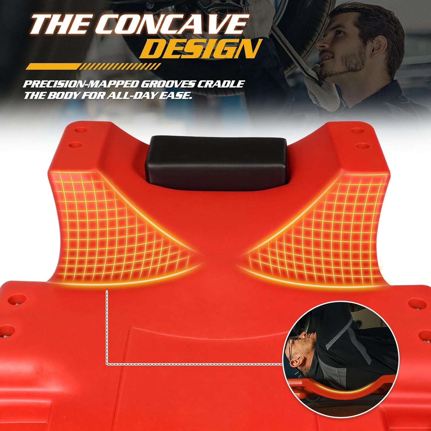 Magshion Automotive Creeper Under Car Roller, 40 Inch Low Profile Creepers with Padded Headrest and Tool Tray, 330 lbs Capacity Portable Floor Creeper for Home Garage Automotive Shop (Red)