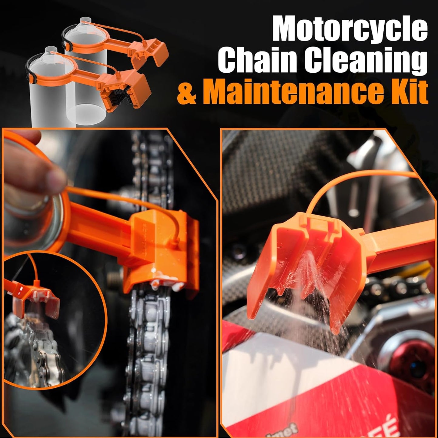 Motorcycle Chain Cleaning Kit, Motorcycle Chain Cleaning & Lubrication Kit, Compatible with Motorcycles, Streetbikes & Motorsport Bikes, Chain Oiler Tool with Applicator for 428/520/525/530 Chains