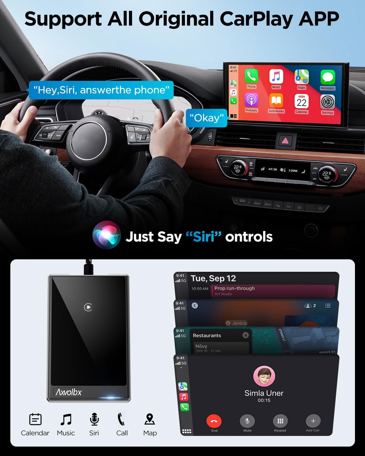 Wireless CarPlay Adapter for iPhone,2024 Upgraded Dual-core 5G Chip,Converts Wired to Wireless Carplay Dongle,Fast Connection Plug & Play, Fit for Cars with Built-in Wired CarPlay (Black Grey)