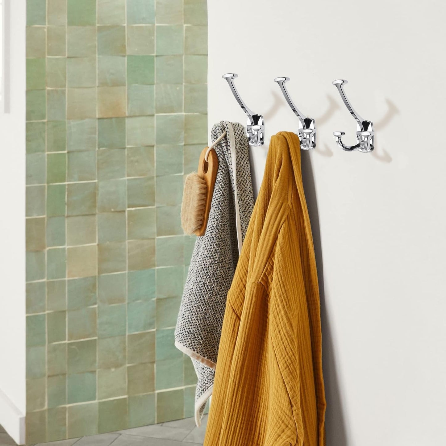 Large Wall Double-Sided Hook 5 Pack Polished Chrome Hook Decorative Heavy Duty Solid Large Coat Hooks for Towel Hanging Coats Robe Towel Bags Door Back 2 Prong Hooks