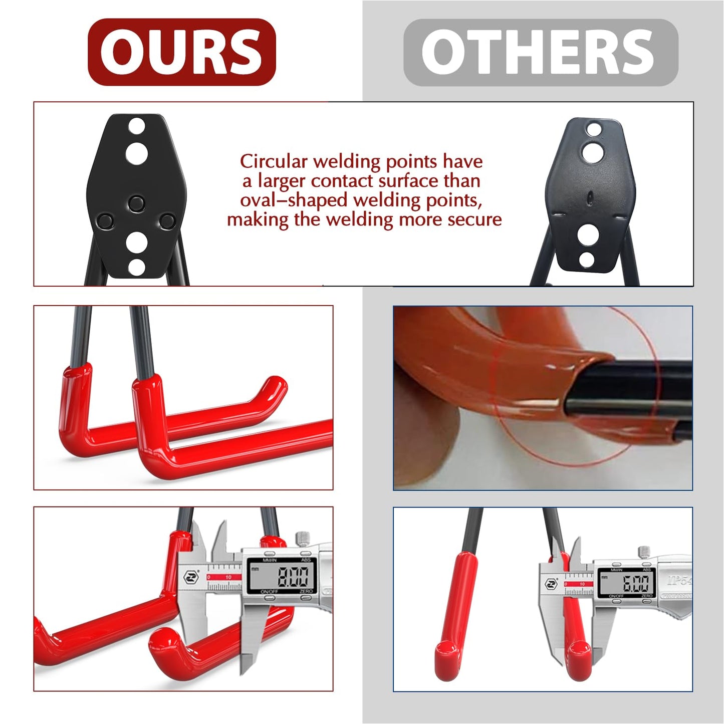 3-H Garage Wall Hooks 34 Pack, Garage Hooks Heavy Duty with Extra Welding Spots, Garage Organizer for Garden, Lawn, Chairs, Ladders, WeedEater, Shovel (Red)